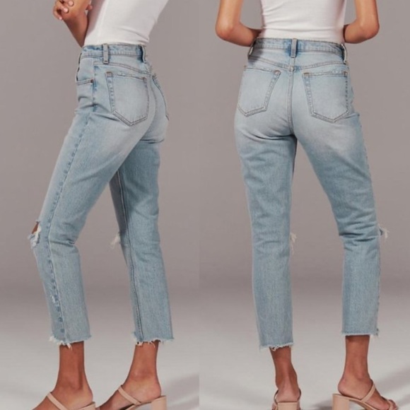 Abercrombie & Fitch High Rise Mom Jean Destroyed Ripped Frayed Hem - Picture 2 of 13